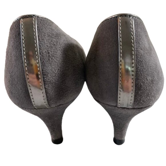 Talbots sz 7 Shadow Grey 'Diane 2' Pumps Metallic Pointed Toe Cap, Kitten Heel - Picture 6 of 10